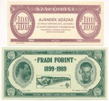 1989. 90Ft névértékű "Fradi Forint" Nyilasi, Albert, Toldi, Sárosi fényképével + 1992. "Száz Forint - Ajándék Százas" kupon T:UNC,AU