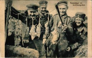 1917 Rattenjäger im Schützengraben / WWI German military, rat hunters in the trenches (EK)
