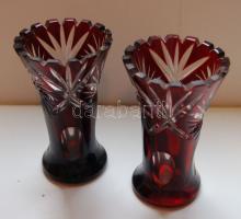 Kis piros ólomkristály váza pár / Chrystal vase pair 14 cm