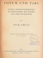 Sigmund Freud: Totem und tabu. Einige Übereinstimmungen im Seelenleben der wilden und der Neurotiker. Leipzig, 1925. Internationaler Psychoanalytischer Verlag 194p. Korabeli félvászon kötésben