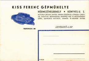 Kiss Ferenc gépműhely reklámja. Hódmezővásárhely, Könyves u. 2.