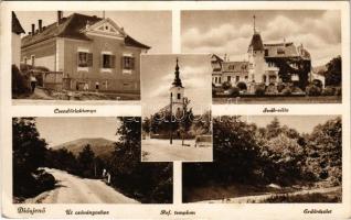 1939 Diósjenő, Csendőrlaktanya, Sváb villa, kastély, Református templom, út a Csóványoshoz, erdő (EK)
