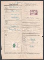 1941 Marhalevél Szolnok, rajta 1943 Abony Bajtársi Szolgálat 2 f bélyeggel