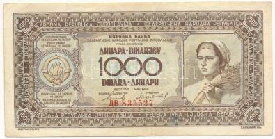 Jugoszlávia 1946. 1000D "835527" T:F Yugoslavia 1946. 1000 Dinara "835527" C:F Krause P#67