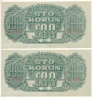 Csehszlovákia 1944. 100K (2x) egyugrásos sorszámkövetők "OE 042663" és "OE 042665" T:UNC,AU Czechoslovakia 1944. 100 Korun (2x) consecutive serials with leap "OE 042663" and "OE 042665" C:UNC,AU Krause 48.