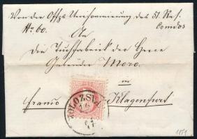 Képbe fogazott 5kr levélen "KOLOZSVÁR" - "KLAGENFURT", 5kr with shifted perforation on cover "KOLOZSVÁR" - "KLAGENFURT"