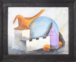 B. Molnár Zsuzsa (-): Szürrealista vár. Olaj, farost, hátoldalán jelzett. 40x50 cm. Fakeretben.