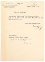 1944 Ungvár, Ortutay Jenő (1889-1950) görögkatolikus kanonok, szentszéki tanácsos, magyar országgyűlési képviselő autográf aláírása doroghi Farkas Ákos (1894-1952) politikus, Budapest polgármestere részére címzett, gépelt levelén
