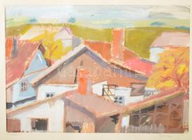 Pálinkó jelzéssel (Pálinkó István?): Faluvége, 1994. Tempera, papír. Jelzett. Üvegezett fakeretben, 28,5×41 cm