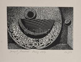 Joseph Kádár (1936-2019): Dualista kompozíció, 1987. Szitanyomat, papír, jelzett, 20/50 számozással. 12,5x19 cm