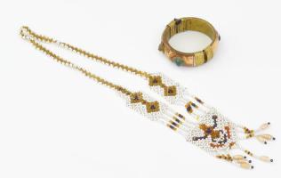 Régi gyöngyfűzött nyakék + kő berakásos karperec