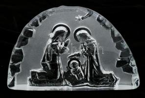 Jézus születésének jelenetét ábrázoló kristály asztaldísz, eredeti dobozában, 15x21 cm