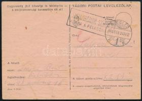 1945. febr. 23. Levelezőlap "CZEGLÉD" + "POSTAFORGALOM SZÜNETEL / VISSZA A FELADÓNAK"