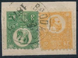 1871 Kőnyomat 2kr + Réznyomat 3kr vegyes bérmentesítés kivágáson "BROD KOD KUPE" Certificate: Ferchenbauer