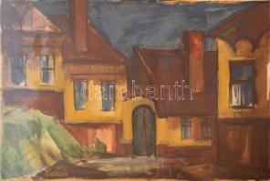 Kaszás István Viktor (1928-2015): Utcarészlet (Eger?). Gouache, papír, jelzett, hátoldalán autográf felirattal, 35x50 cm