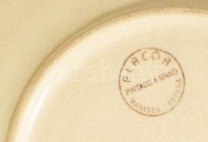 Placor spanyol gyümölcsöstál, jelzett, repedezett mázzal, d: 31 cm