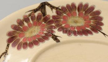 cca 1885 Zsolnay bambuszmintás leveskínáló alátét. Jelzett: családi pecsét, mázrepedéssel, 36x27 cm