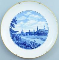 Meissen "Drezda" városképpel díszített tál, jelzett, d: 19,5 cm