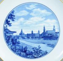 Meissen "Drezda" városképpel díszített tál, jelzett, d: 19,5 cm