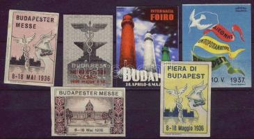 1935-1939 Budapesti Nemzetközi Vásár 6 db levélzáró / Budapest Fair 6 poster-stamps