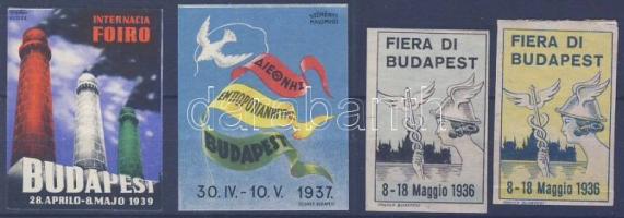 1935-1939 Budapesti Nemzetközi Vásár 4 db levélzáró / Budapest Fair 4 poster-stamps