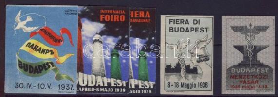 1935-1939 Budapesti Nemzetközi Vásár 5 db levélzáró / Budapest Fair 5 poster-stamps