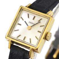 Doxa női karóra, bőr szíjjal, működik, karcokkal, 1,5x1,5 cm