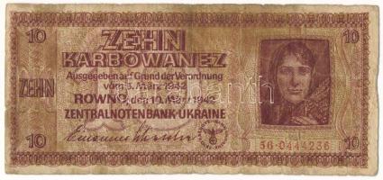 Ukrajna / Német megszállás 1942. 10K "56 0444236" T:VG Ukraine / German occupation 1942. 10 Karbowanez "56 0444236" C:VG Krause 52.