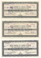 Románia 1983. "Román Külkereskedelmi Bank" 500L utazási csekk (3x) közte sorszámkövető pár, bélyegzéssel, perforációval, lyukasztással T:F Romania 1983. "Romanian Foreign Trade Bank" 500 Lei travellers cheques (3x) with consecutive pair, with overprint perforation, and hole C:F