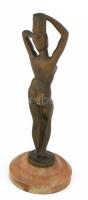 Női akt, bronz szobor, fa talapzaton, m: 31,5 cm