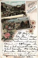 1895 (Vorläufer) Abbazia, Opatija; Brunnen Platz, Seebader / beach, square. Louis Glaser Art Nouveau, floral, litho (EB)