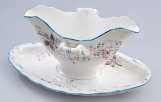 1864-1889 M.S. Kuznetsov szószos edény, festett virágmintával, jelzett, kopással, 26x13 cm