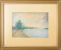 Jelzés nélkül: Vízparti táj (Szárkúpok). Olaj, karton. Üvegezett, kissé kopott fakeretben. 23×33 cm