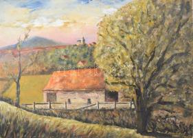 Zombori jelzéssel: Táj. Olaj, farost. Sarkaiban kissé sérült. 50x70 cm