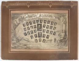 A IX. ker. Felső Kereskedelmi Iskola III. b. osztályának 1911-12 évben érettségizett növendékei. Szecessziós érettségi tablókép, sérült, 26x39 cm, 43x54 cm