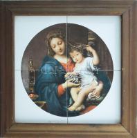 Madonna a kis Jézussal - 4 részből álló csempekép, fa keretben, teljes méret 37x37 cm