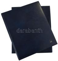 IMPORTA sötétkék négy gyűrűs műbőr bankjegy album tokkal, 34db, javarészt "Esselte" és "Weekmaker" műanyag berakólappal (benne 19db kettesosztású, 12db hármasosztású és 3db négyesosztású) használt, de jó állapotban