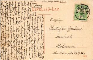 1910 Erked, Arkeden, Archita; Evang. Volksschule, Krevelgasse, inneres d. evang. Kirche, Kirchkastel...