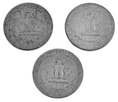 Amerikai Egyesült Államok 1960D-1964. 1/4$ Ag "Washington Quarter" (3xklf) T:VF, patina
U...