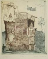 Gergely Annamária (1953-): Lovagvár. Színes rézkarc, papír, jelzett, számozott (93/100), üvegezett fakeretben, 22×18 cm