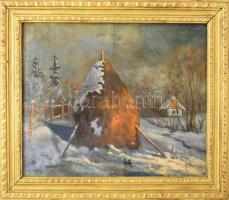 Börtsök jelzéssel: Havas táj. Olaj, vászon. Kissé sérült 36,5x44,5 cm. Dekoratív fakeretben.