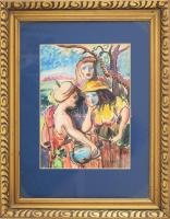 Kádár Béla jelzéssel: Tere-fere. Akvarell, papír. 25,5x18 cm. Dekoratív, üvegezett fakeretben