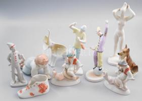 10 darab sérült porcelán figura, Drasche, Hollóházi, Zsolnay, Herendi, ritkább darabokkal.