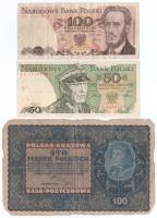 Lengyelország 1919. 100M + 1986. 50Zl + 100Zl T:G,F egyik szép papír Poland 1919. 100 Marek + 1986. 50 Złotych + 100 Złotych C:G,F one fine paper