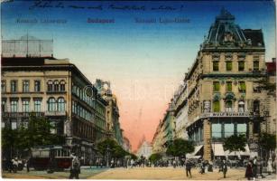 1915 Budapest V. Kossuth Lajos utca, villamos, Wolf ruhaáruház, üzletek (EK)