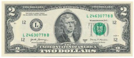 Amerikai Egyesült Államok 2017A 2$ "Federeal Reserve Note" zöld pecsét, "Jovita Carranza - Steven Terner Mnuchin" T:UNC USA 2017A 2 Dollars "Federal Reserve Note" green seal, "Jovita Carranza - Steven Terner Mnuchin" C:UNC Krause P#545