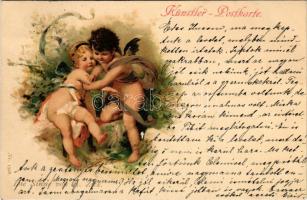 1900 Die Sinne von A. Zick - Künstler-Postkarte / Angyalkák / Angels. Nr. 1508. litho