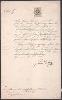 1860 Buda (Ofen), főkormányzósági titkári kinevezés ribári Ribáry József (1825-1901) jogász, későbbi miniszteri tanácsos és főrendiházi tag részére; Benedek Lajos (Ludwig von Benedek) (1804-1881) császári-királyi táborszernagy, Magyarország katonai és polgári kormányzója (1860. ápr. 19. - okt. 20.) autográf aláírásával (az 1848-49-es szabadságharcban a császári hadsereg egyik tábornoka; az 1866. évi porosz-osztrák háborúban az osztrák császári csapatok főparancsnoka, a königgrätzi csatában Helmuth von Moltke porosz tábornokkal szemben elszenvedett vereségéig, amely a háború és egyben katonai karrierje végét is jelentette); 15kr okmánybélyeggel, "K. k. General Gouvernement des Königreichs Ungarn" szárazbélyegzővel