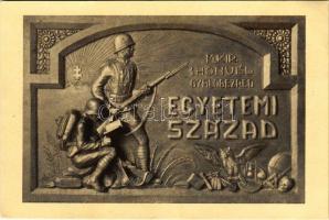 M. Kir. 1. Honvéd Gyalogezred Egyetemi Század plakettjének a képe. Hátoldalon Tea-estélyre meghívó (EK)