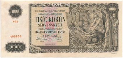 Szlovákia 1940. 1000K "6R4 405859", "SPECIMEN (MINTA)" perforációval T:AU / Slovakia 1940. 1000 Korun "6R4 405859" with "SPECIMEN" perforation C:AU Krause 13.s
